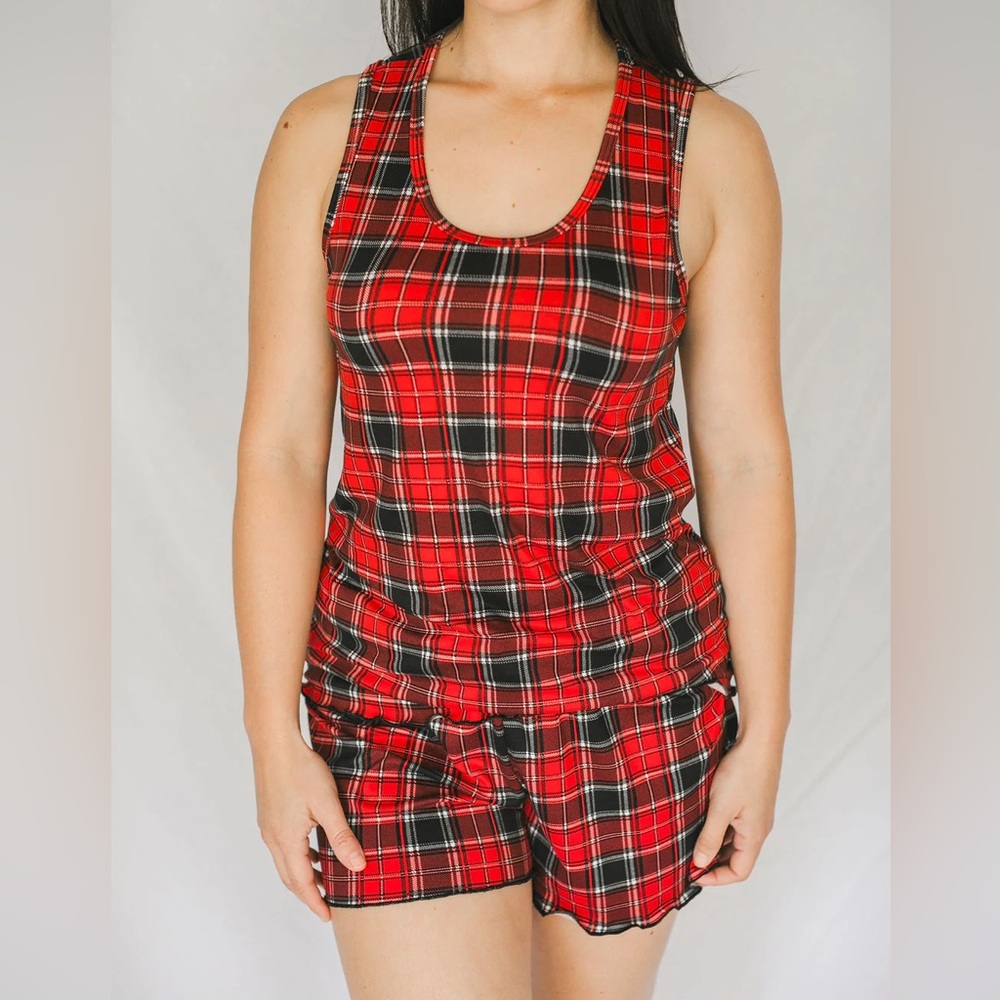Colada Co Cozy Red Plaid Pajama Boxer Set